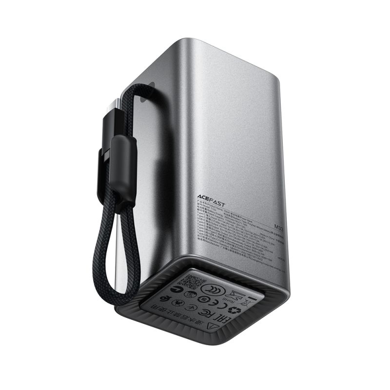 Зовнішній акумулятор ACEFAST M33-20000 100W fast charging power bank with cable and TFT display metal gray