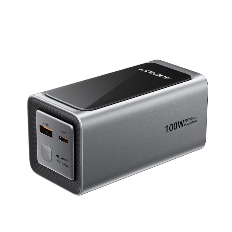 Зовнішній акумулятор ACEFAST M33-20000 100W fast charging power bank with cable and TFT display metal gray