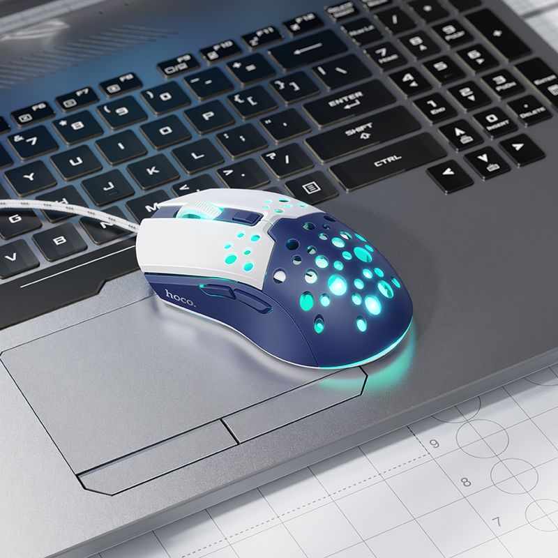 Маніпулятор миша HOCO GM51 Sky luminous gaming wired mouse white＆blue