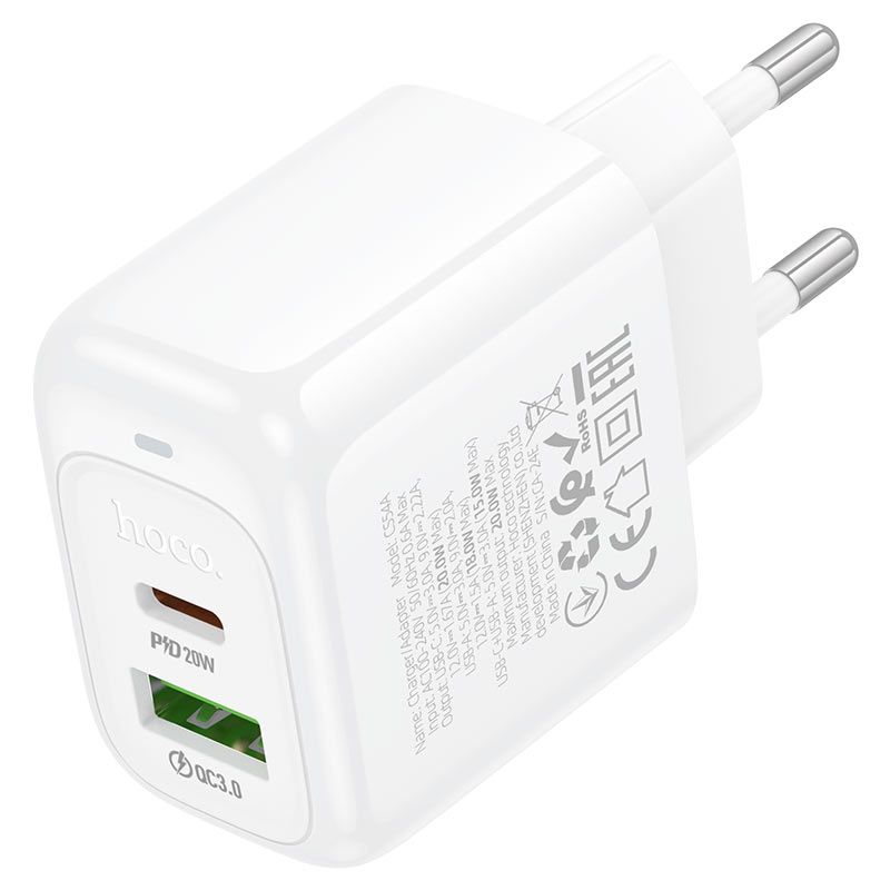 Мережевий зарядний пристрій HOCO CS54A Surplus PD20W+QC3.0 charger White