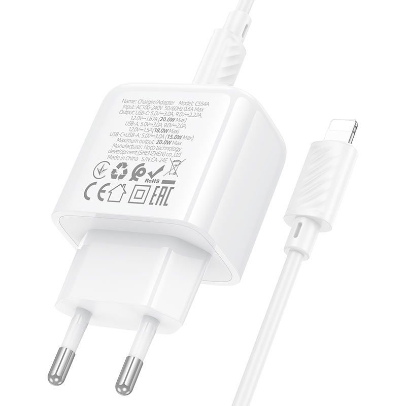 Мережевий зарядний пристрій HOCO CS54A Surplus PD20W+QC3.0 charger set(C to iP)