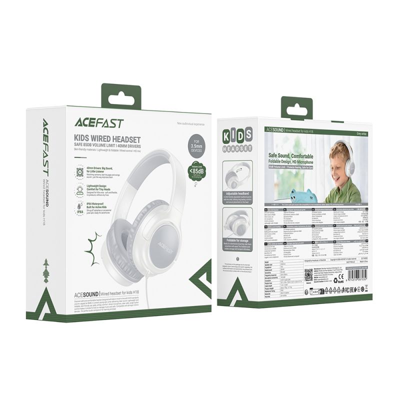 Навушники дротові ACEFAST  H18 wired headset for kids Grey White