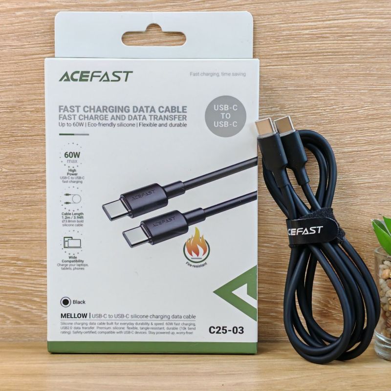 Кабель ACEFAST C25-03 USB-C to USB-C silicone charging data cable Black