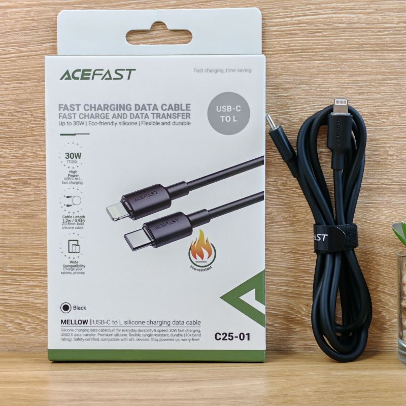 Кабель ACEFAST C25-01 USB-C to L silicone charging data cable Black