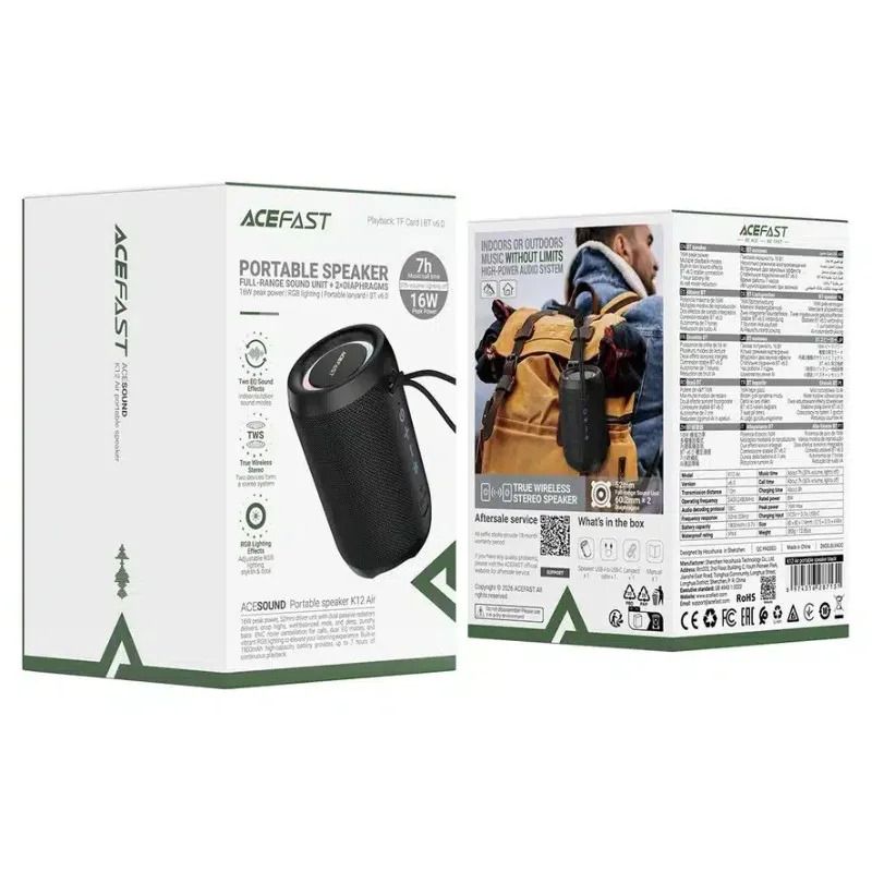 Портативна колонка ACEFAST K12 Air portable speaker, 8W, IPX4, Black