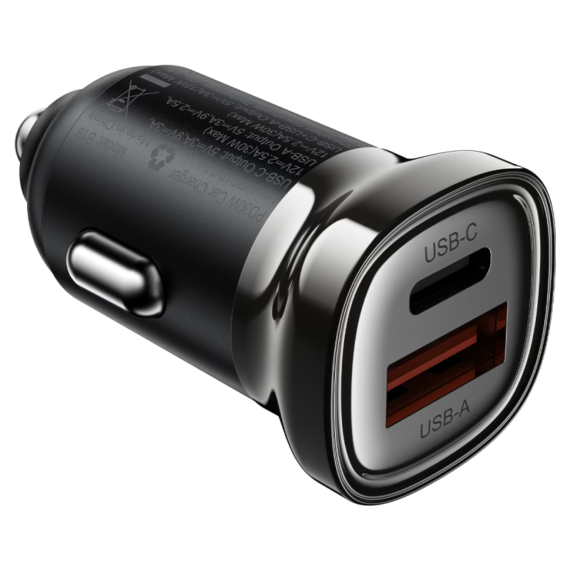 Автомобільний зарядний пристрій ACEFAST B19 PD30W (USB-C+USB-A) car charger metal gray