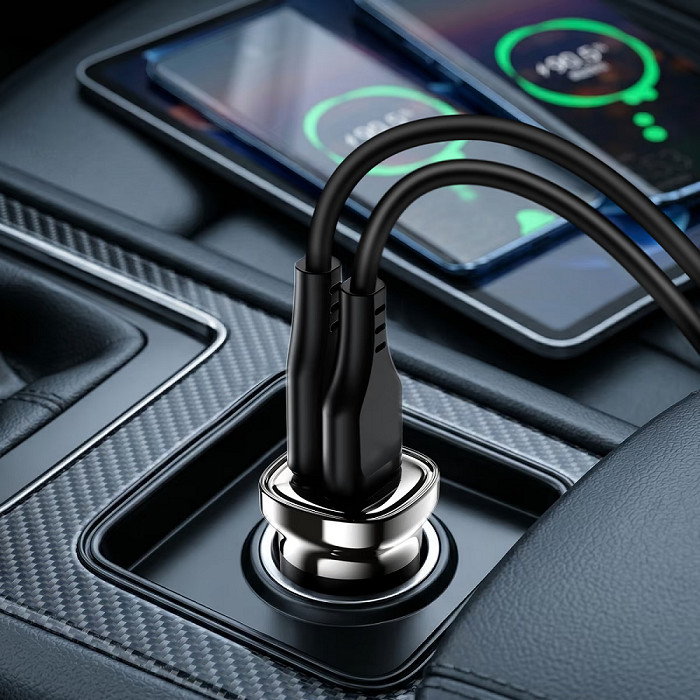 Автомобільний зарядний пристрій ACEFAST B19 PD30W (USB-C+USB-A) car charger metal gray