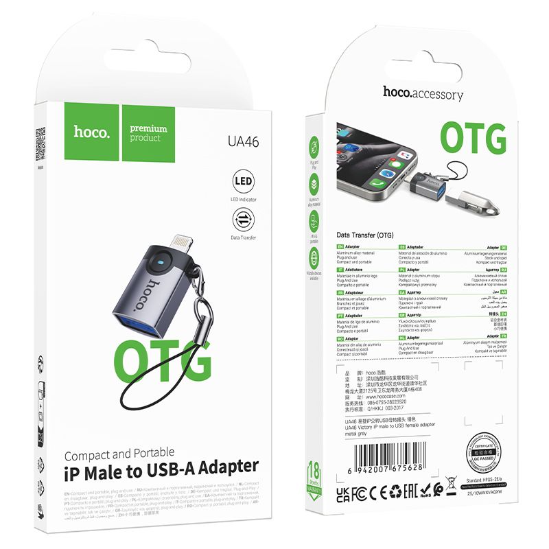 Перехідник HOCO UA36B C male to USB female OTG transparent adapter Black