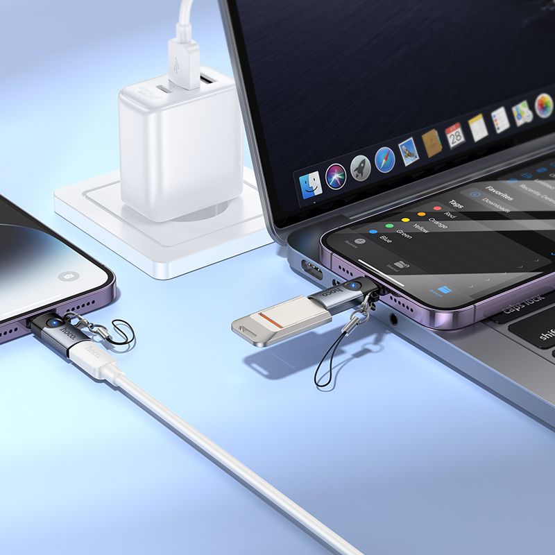 Перехідник HOCO UA36B C male to USB female OTG transparent adapter Black