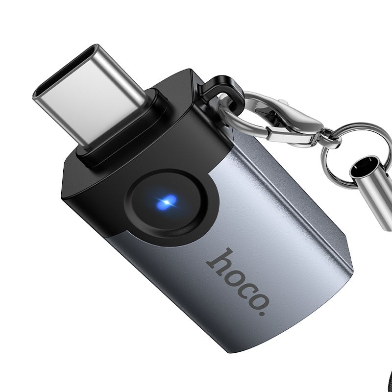 Перехідник HOCO UA36B C male to USB female OTG transparent adapter Black