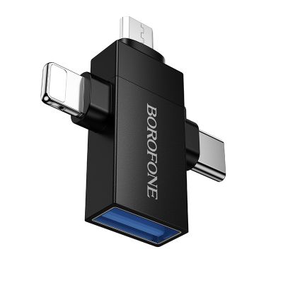 Адаптер BOROFONE BV26D iP male/Type-C male/Micro male to USB female USB2.0 3-in-1 adapter Black