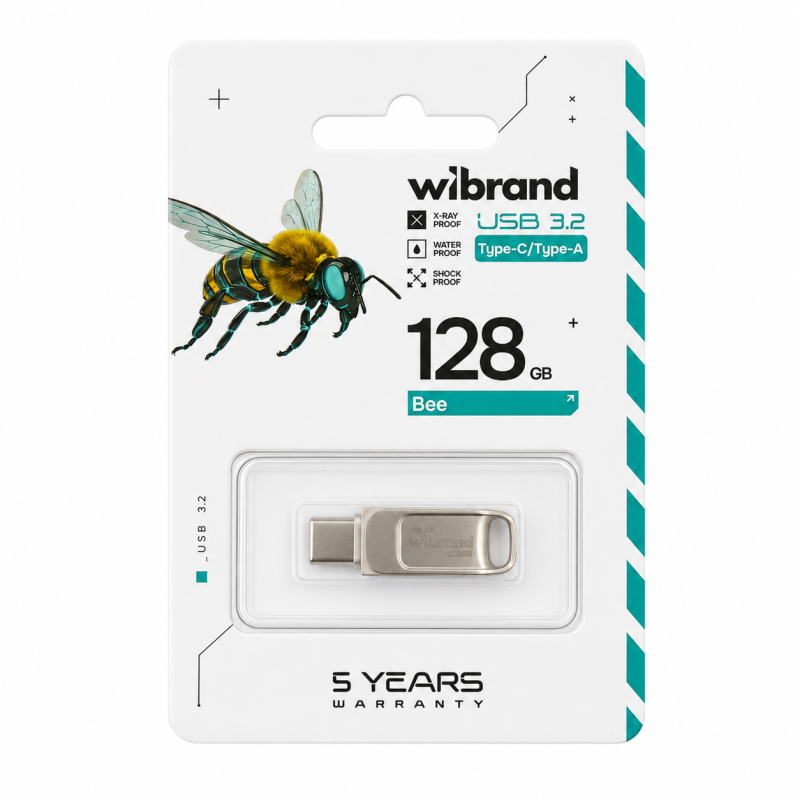 Флеш-накопичувач Wibrand USB 3.2 Gen1 Bee 128GB USB Type-A/USB Type-C Silver