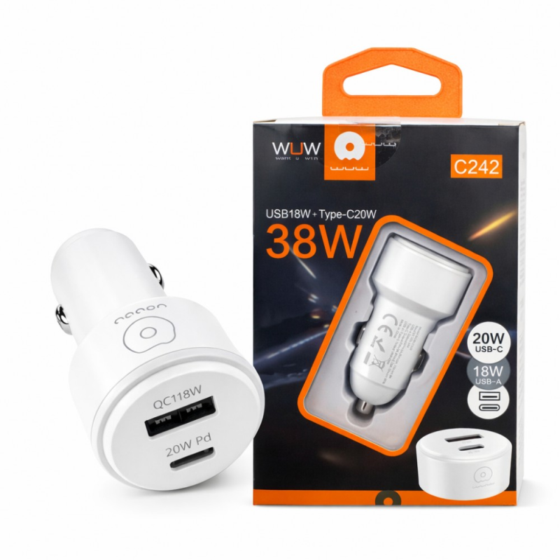 Автомобільний зарядний пристрій WUW-C242 PD20W+ QC18W Black