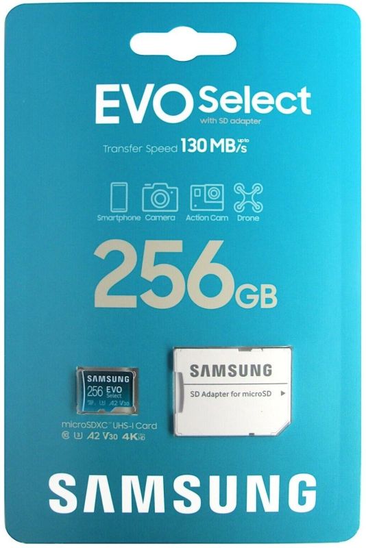 Карта пам'яті microSDXC (UHS-І U3) Samsung EVO Select 256Gb class 10 A2 V30 (R130MB/s, W30MB/s) (adapter SD)