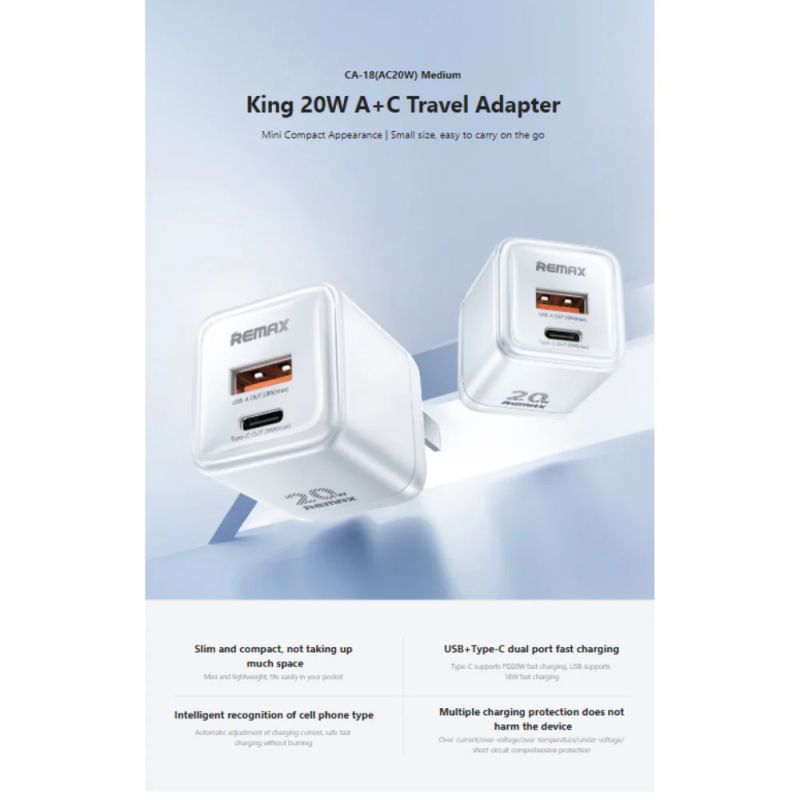 Мережевий зарядний пристрій REMAX Kings 20W A+C Charger  CA-18(AC20W)  EU-white