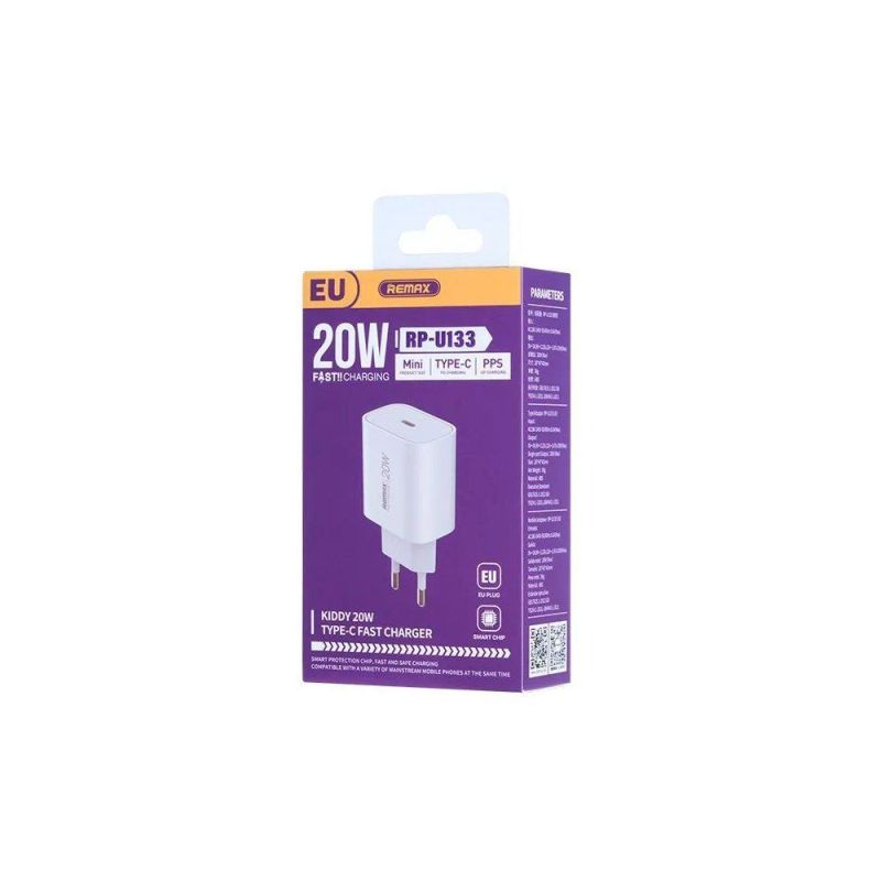 Мережевий зарядний пристрій REMAX Kiddy Series 20W 1C Fast Charger RP-U133 EU-White