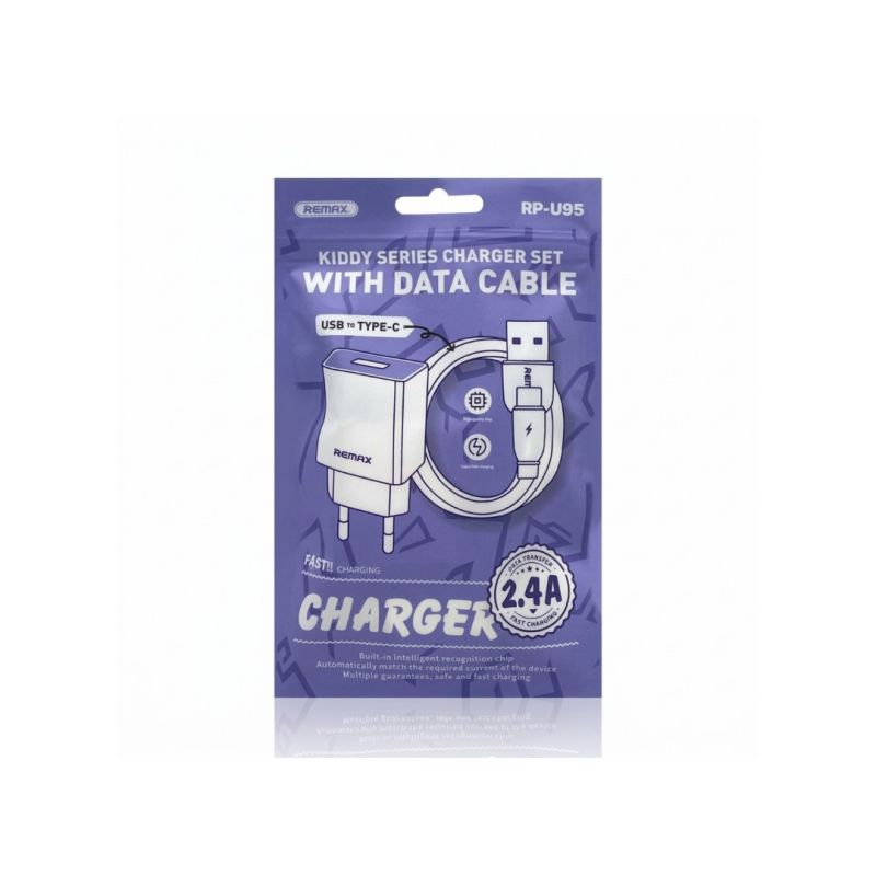 Мережевий зарядний пристрій з кабелем REMAX Kiddy Series 2.4A RP-Charger Set with Cable U95 Type-C