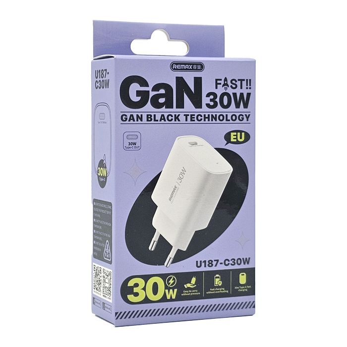 Мережевий зарядний пристрій REMAX GaN Fast Charger 1C U187-C30W EU