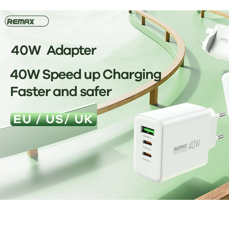 Мережевий зарядний пристрій REMAX Kiddy Series 40W 1A+2C Fast Charger RP-U123 EU-White