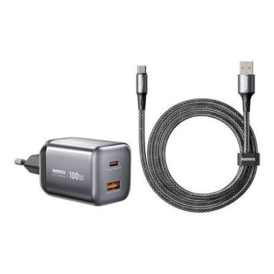 Мережевий зарядний пристрій з кабелем REMAX Wisdom Series 100W GaN Travel Charger+A-C Data Cable Set CA-15(AC100W) EU Tarnish