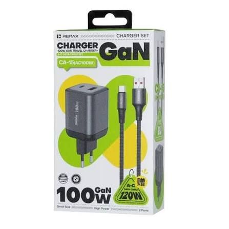 Мережевий зарядний пристрій з кабелем REMAX Wisdom Series 100W GaN Travel Charger+A-C Data Cable Set CA-15(AC100W) EU Tarnish