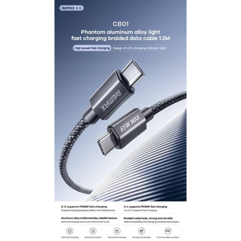 Кабель REMAX Phantom  aluminum alloy light fast charging braided data cable 1.2M  CB01(C-C)