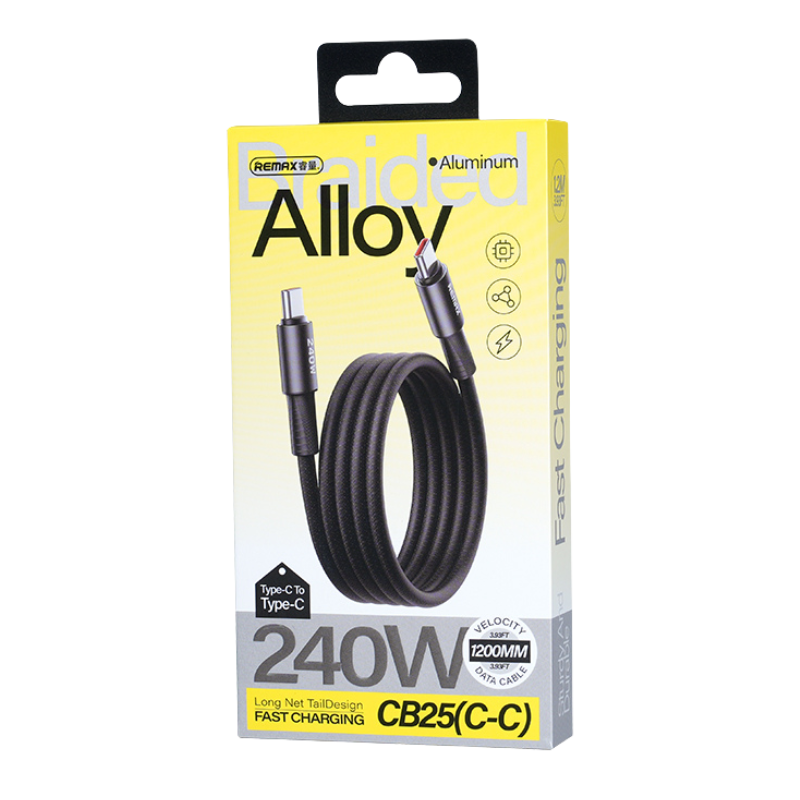 Кабель REMAX WindSpeed Series Fast charging aluminum alloy braided data cable CB25 (C-C)  240W - Black 1.2M