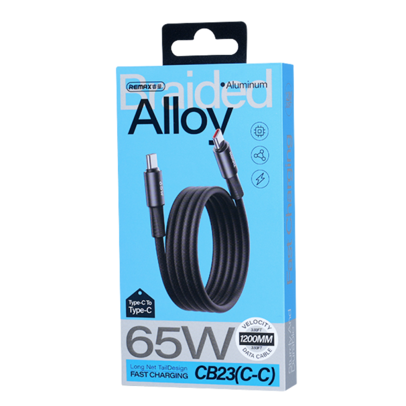 Кабель REMAX WindSpeed Series Fast charging aluminum alloy braided data cable 1.2M  CB25/CB23 (C-C) 65W -  Black
