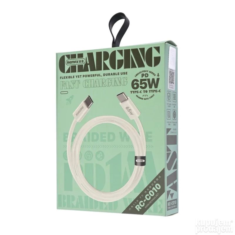Кабель REMAX Chelectricy Series 65W PD Fast Charging Braided Data Cable  RC-C010 C-C White
