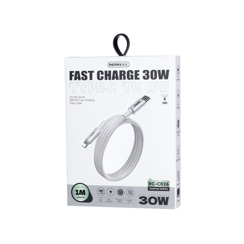 Кабель REMAX  Dofon Series 30W PD Fast Charging  Data Cable 1M RC-C026   (C-L) White