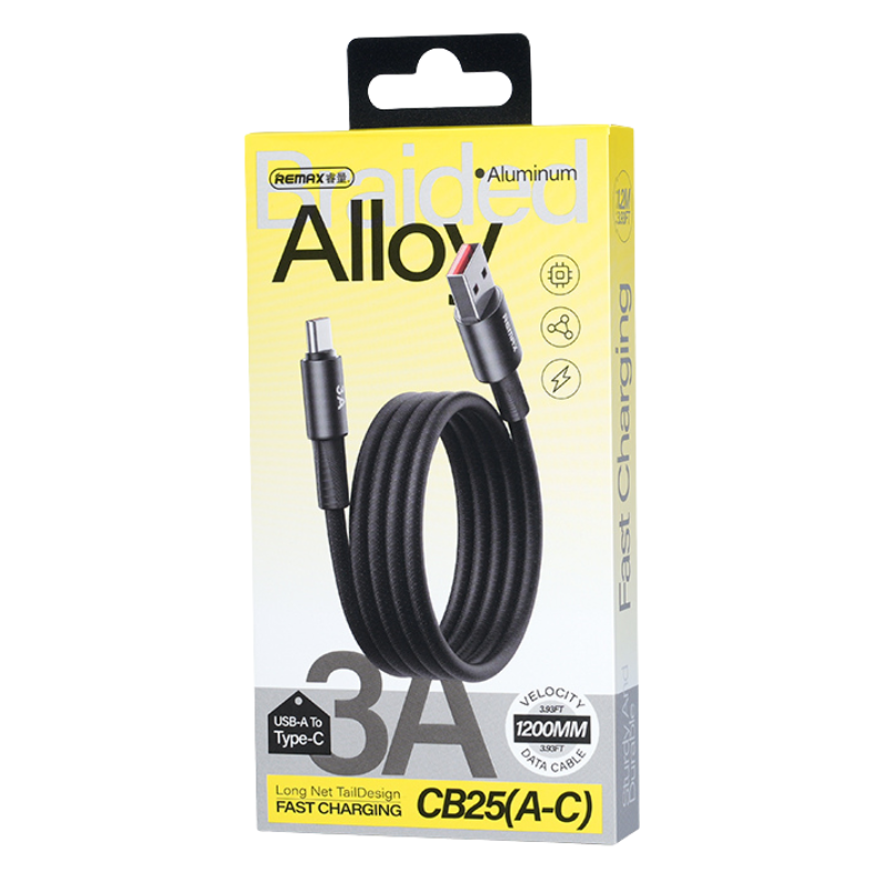 Кабель REMAX WindSpeed Series Fast charging aluminum alloy braided data cable CB25 A-C)  3A - Black 1.2M