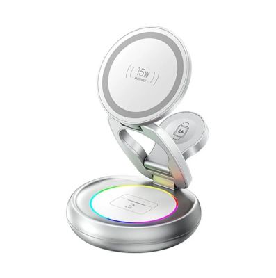 Бездротовий зарядний пристрій REMAX 20.5W Upgrade free metal foldable rotatable magnetic 3 in 1 wireless charger CW05 Sliver