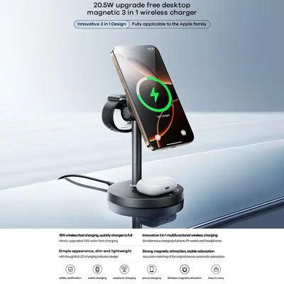Бездротовий зарядний пристрій REMAX 20.5W upgrade free desktop magnetic 3 in 1 wireless charger  CW01 Black