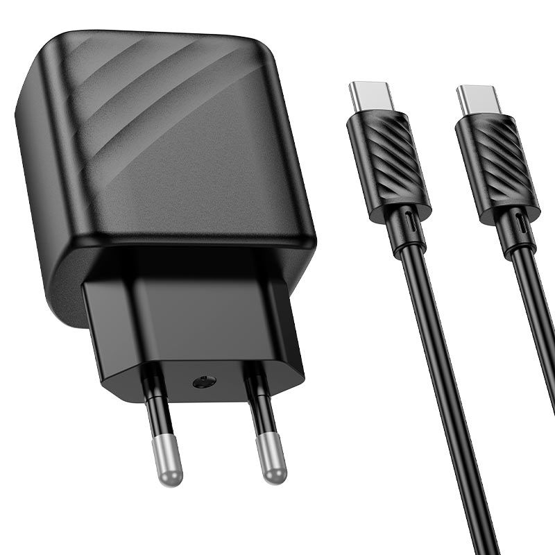 Мережевий зарядний пристрій з кабелем HOCO CS23A Sunlight dual-port PD30W+QC3.0 charger set(Type-C to Type-C)(EU) Black