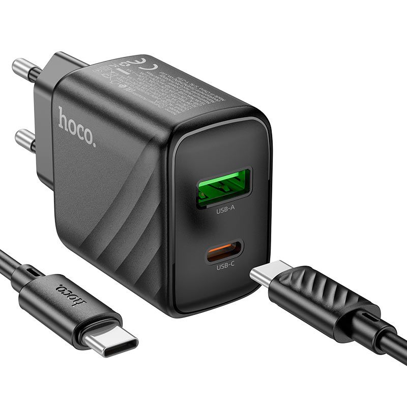 Мережевий зарядний пристрій з кабелем HOCO CS23A Sunlight dual-port PD30W+QC3.0 charger set(Type-C to Type-C)(EU) Black