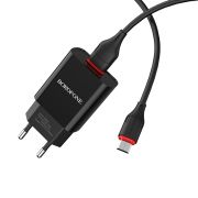 Мережевий зарядний пристрій з кабелем BOROFONE BA20A Sharp single port charger set(Micro) 10.5W Black