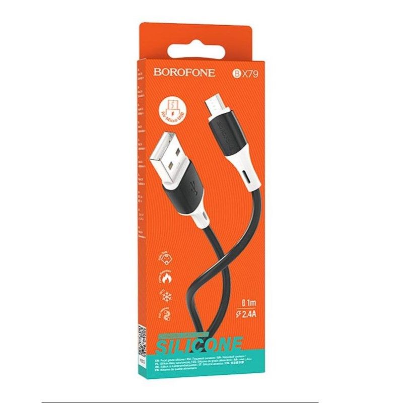 Кабель BOROFONE BX79 USB to Micro 2.4A, 1m, silicone, silicone connectors, Black