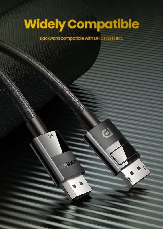 Кабель UGREEN DP114 DP Male to Male DP1.4 8K Round Cable ABS Shell Braid 1.5m (Black) (UGR-80391)