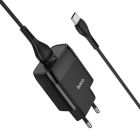 Мережевий зарядний пристрій з кабелем HOCO C72Q Glorious single port QC3.0 charger set(Type-C) 18W  Black
