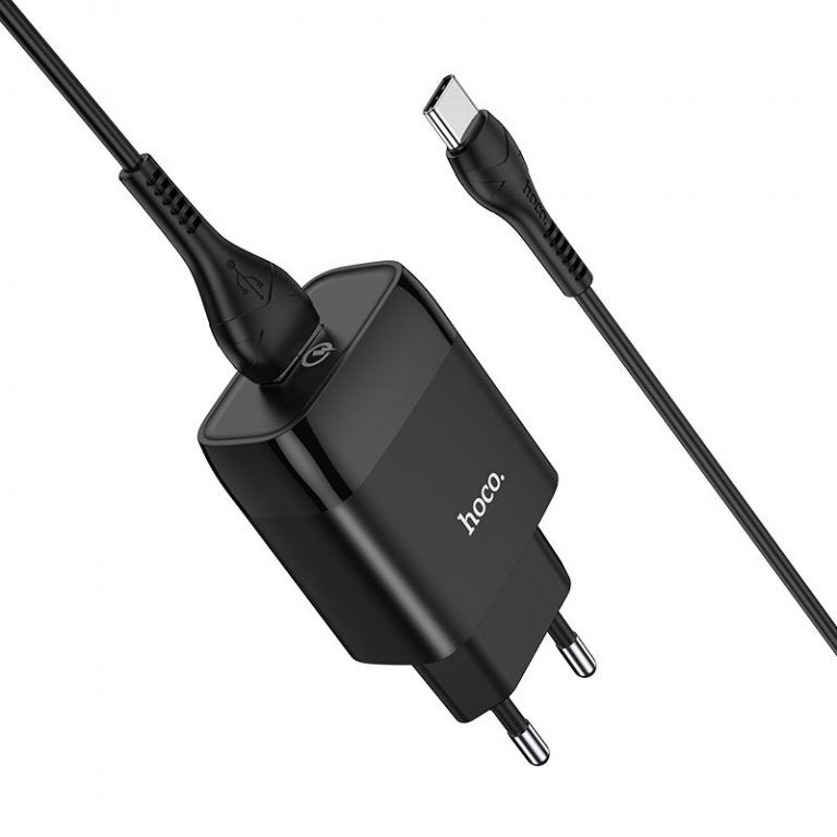 Мережевий зарядний пристрій з кабелем HOCO C72Q Glorious single port QC3.0 charger set(Type-C) 18W  Black