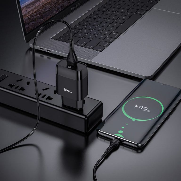 Мережевий зарядний пристрій з кабелем HOCO C72Q Glorious single port QC3.0 charger set(Type-C) 18W  Black