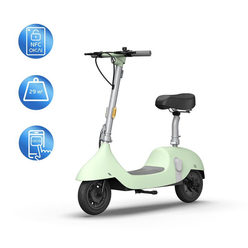 Електросамокат з сидінням OKAI Ceetle PRO EA10C Mint Green 10', 350(900)W, 25Km/h, 10.4Ah, 55Km, 20%,NFC, App, 29kg