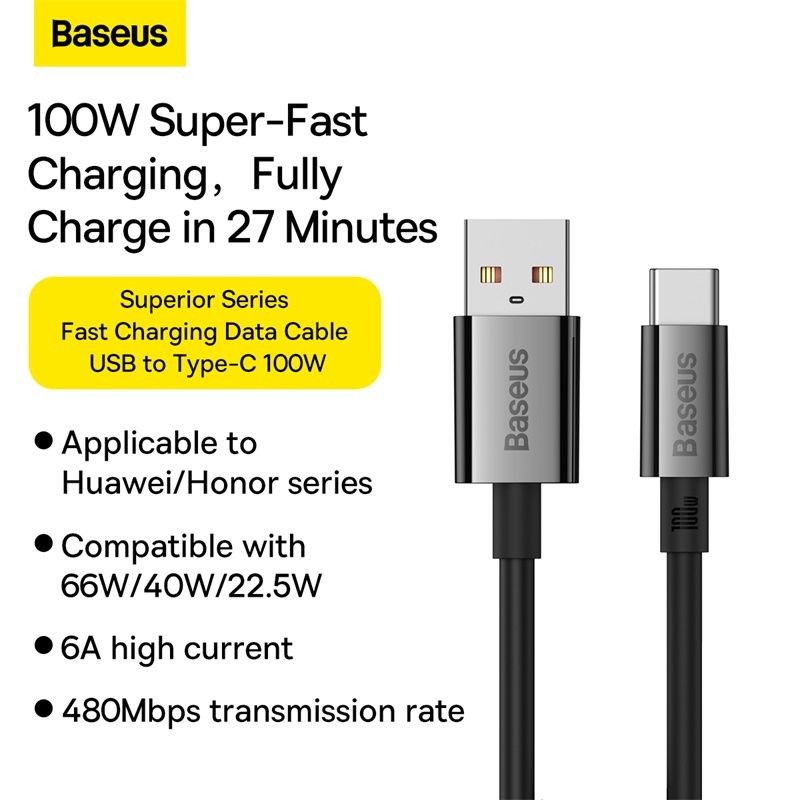 Кабель Baseus Superior Series Fast Charging Data Cable USB to Type-C 100W 1.5m Cluster Black