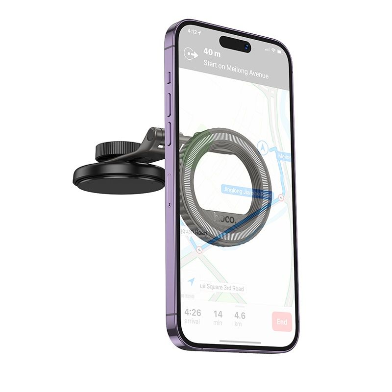 Автотримач для телефона HOCO H77 View folding magnetic ring car holder (center console) Black Metal Gray