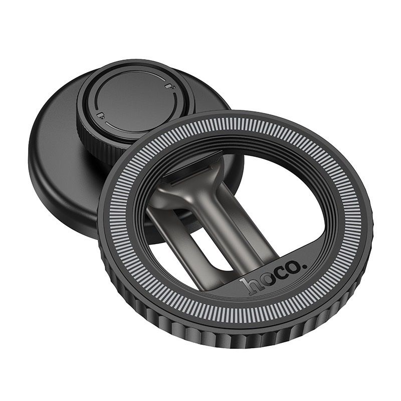 Автотримач для телефона HOCO H77 View folding magnetic ring car holder (center console) Black Metal Gray