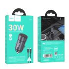 Автомобільний зарядний пристрій HOCO Z57 Glorious single-port PD30W car charger set (C to C) Metal Gray