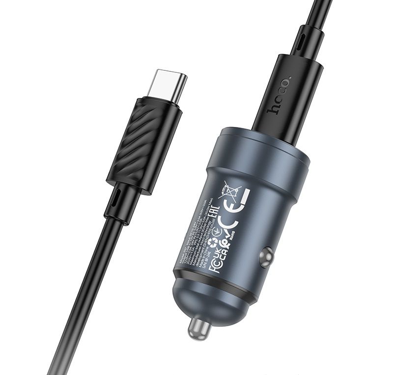 Автомобільний зарядний пристрій HOCO Z57 Glorious single-port PD30W car charger set (C to C) Metal Gray