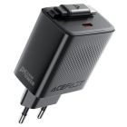 Мережевий зарядний пристрій з кабелем ACEFAST A110 PD30W GaN charger (USB-C+USB-C) with retractable cable (EU) Black