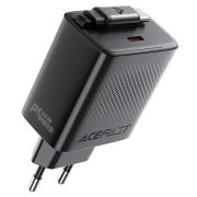 Мережевий зарядний пристрій з кабелем ACEFAST A110 PD30W GaN charger (USB-C+USB-C) with retractable cable (EU) Black