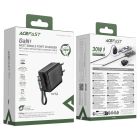 Мережевий зарядний пристрій з кабелем ACEFAST A110 PD30W GaN charger (USB-C+USB-C) with retractable cable (EU) Black